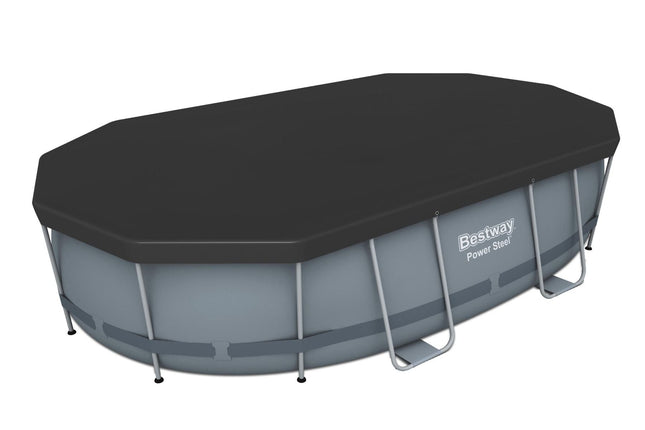 Bestway afdekzeil op een ovaal Power Steel zwembad 427 x 250 cm