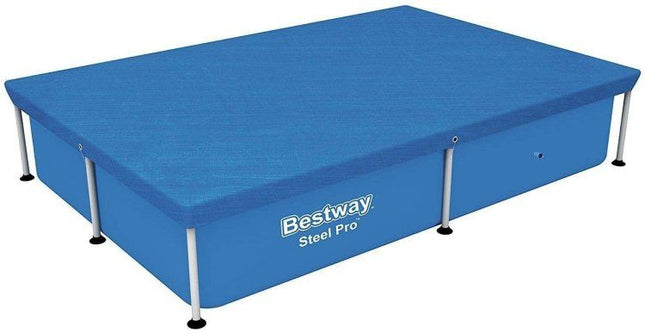 Blauw Bestway afdekzeil op een Steel Pro zwembad 259 x 170 cm