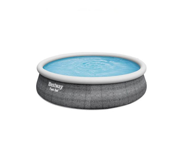 Bestway Fast Set zwembad 457 x 107 cm met grijze rattanprint