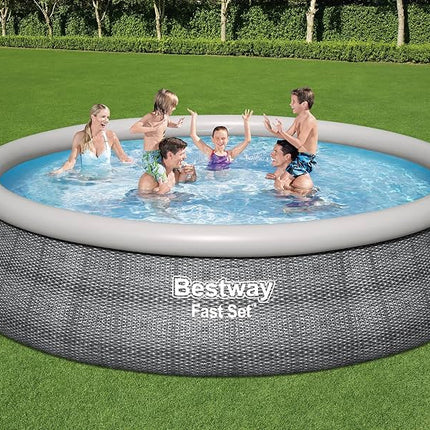 Bestway Fast Set Zwembad Ø 457 x 107 cm Rattanprint met Filterpomp en Trap - Zwembad