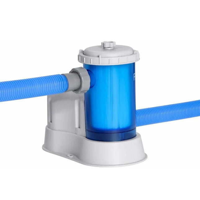 Bestway Flowclear filterpomp 5678 l/uur, zijaanzicht met blauwe slangen
