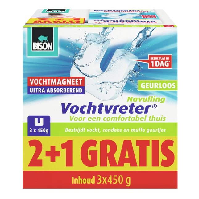 Bison vochtvreter navulling 3 x 450 g, verpakking 2+1 gratis