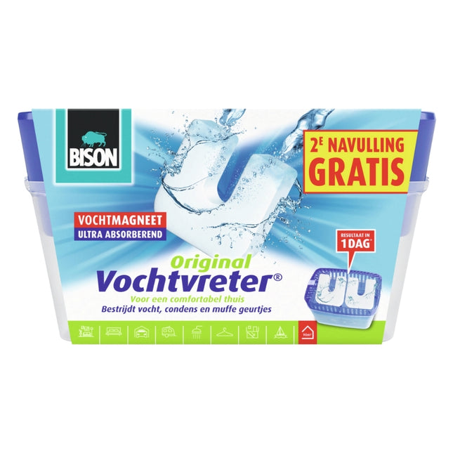 Bison Original vochtvreter met houder en extra navulling in verpakking