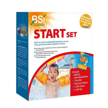 BSI start set voor zwembad met testkit, snelchloor, pH Up en pH Down