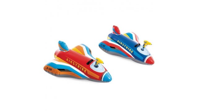 Twee Intex Jet Fighter ride-ons met waterspuit