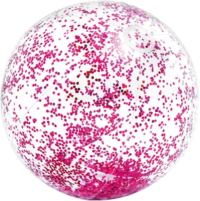 Transparante Intex strandbal 71 cm met roze glitters