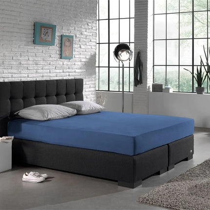 The Living Store Blauw Tweepersoons Katoenen Hoeslaken 120/140 x 200 cm - Hoeslaken