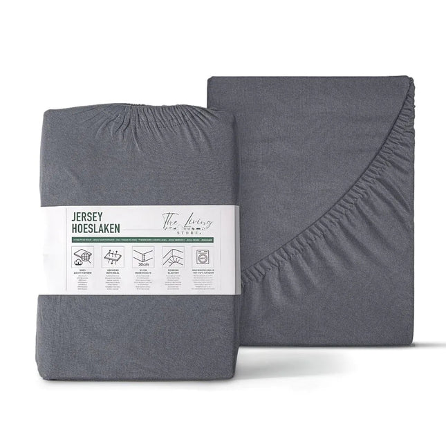 The Living Store jersey hoeslaken antraciet met verpakking