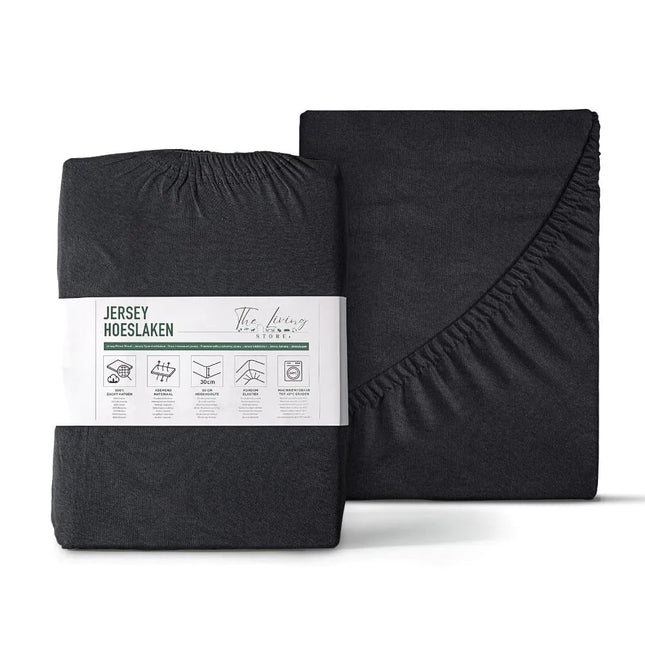 The Living Store jersey hoeslaken zwart met verpakking