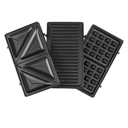 Drie bakplaten van de Tristar SA-3070: tosti, grill en wafel